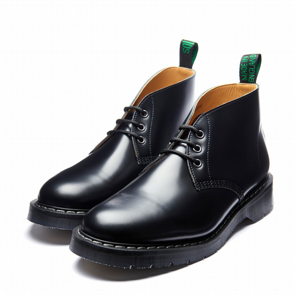 Men Solovair Hi-Shine 3 Eye Chukka Boots Black | S3-080-BK-G-030