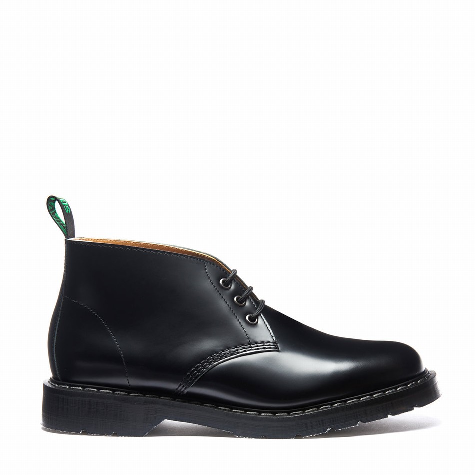 Men Solovair Hi-Shine 3 Eye Chukka Boots Black | S3-080-BK-G-030