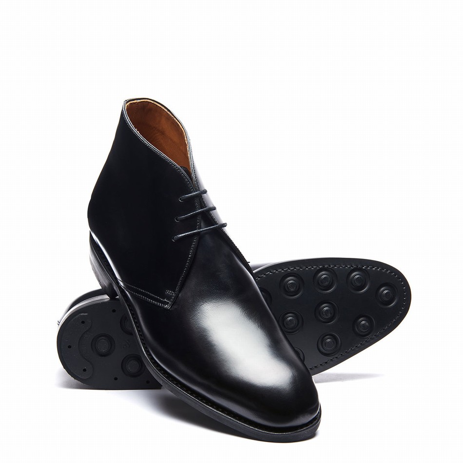Men Solovair Hi-Shine 3 Eye Chukka Boots Black | 103-379-060
