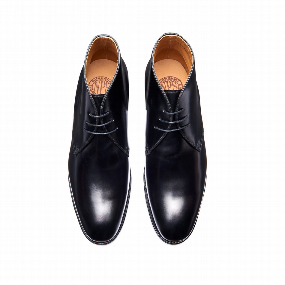 Men Solovair Hi-Shine 3 Eye Chukka Boots Black | 103-379-060