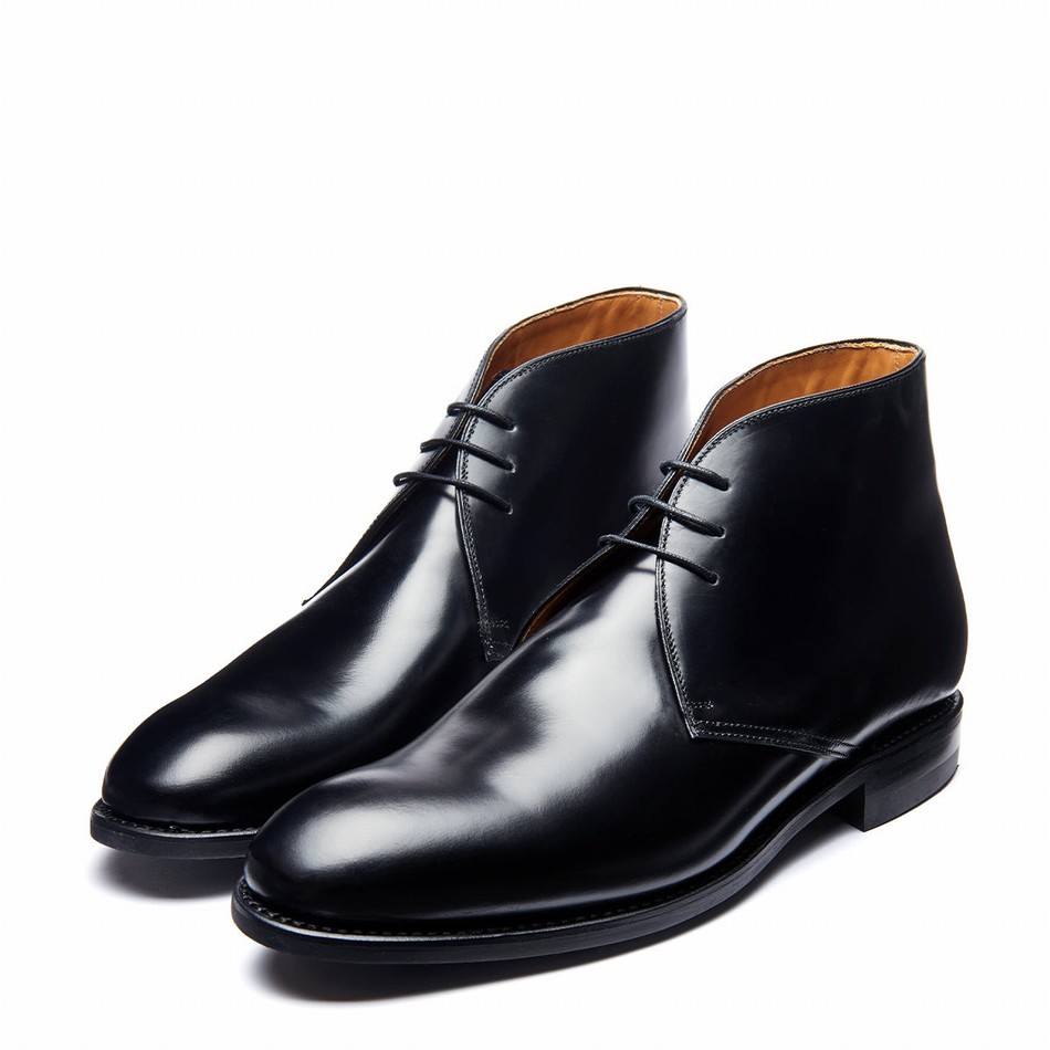 Men Solovair Hi-Shine 3 Eye Chukka Boots Black | 103-379-060