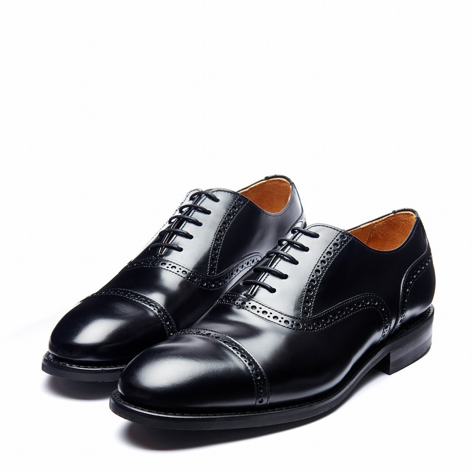 Men Solovair Hi-Shine 5 Eye Oxford Shoes Black | 097-016-060