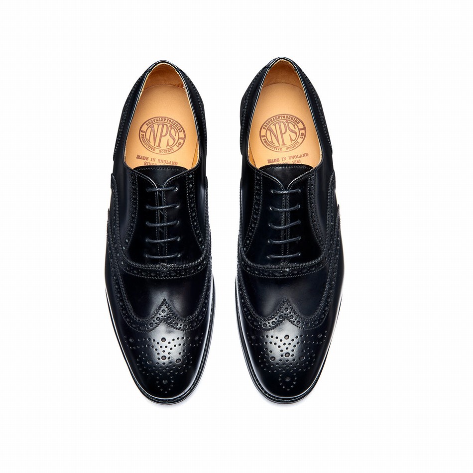 Men Solovair Hi-Shine 5 Eye Oxford Shoes Black | 091-305-060