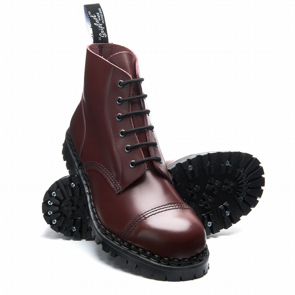 Men Solovair Hi-Shine 6 Eye Steel Toe Capped Derby Boots Red | GF6-1710-OX-030