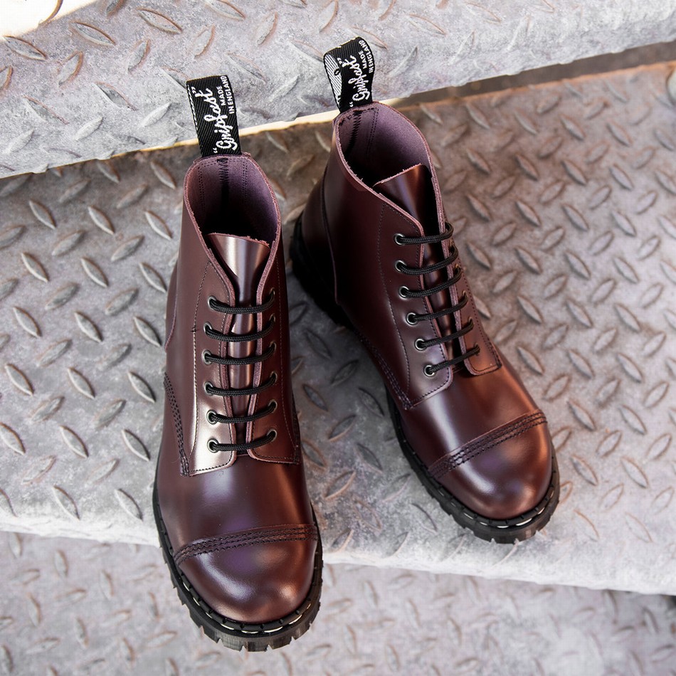 Men Solovair Hi-Shine 6 Eye Steel Toe Capped Derby Boots Red | GF6-1710-OX-030