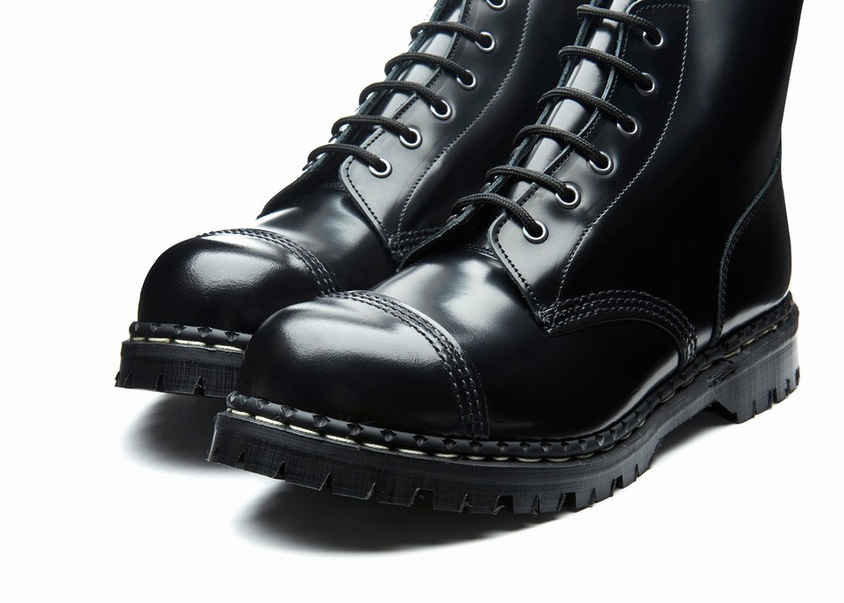 Men Solovair Hi-Shine 6 Eye Steel Toe Capped Derby Boots Black | GF6-1710-BK-030