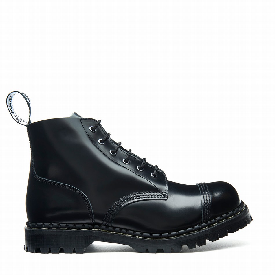 Men Solovair Hi-Shine 6 Eye Steel Toe Capped Derby Boots Black | GF6-1710-BK-030