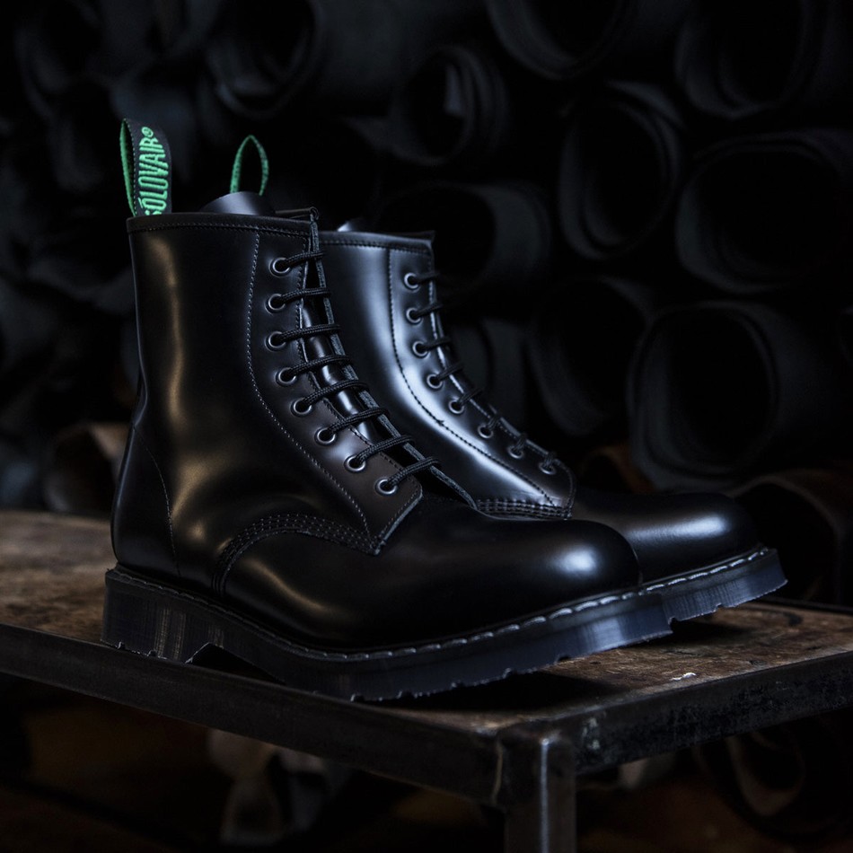 Men Solovair Hi-Shine 8 Eye Derby Boots Black | S8-551-BK-G-030