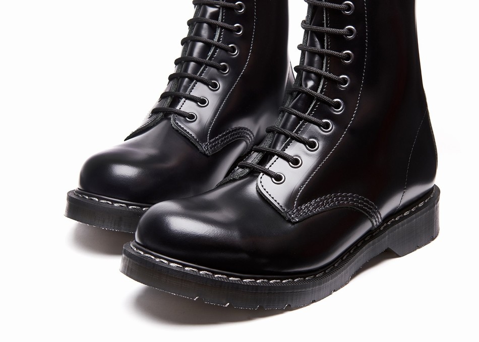 Men Solovair Hi-Shine 8 Eye Derby Boots Black | S8-551-BK-G-030