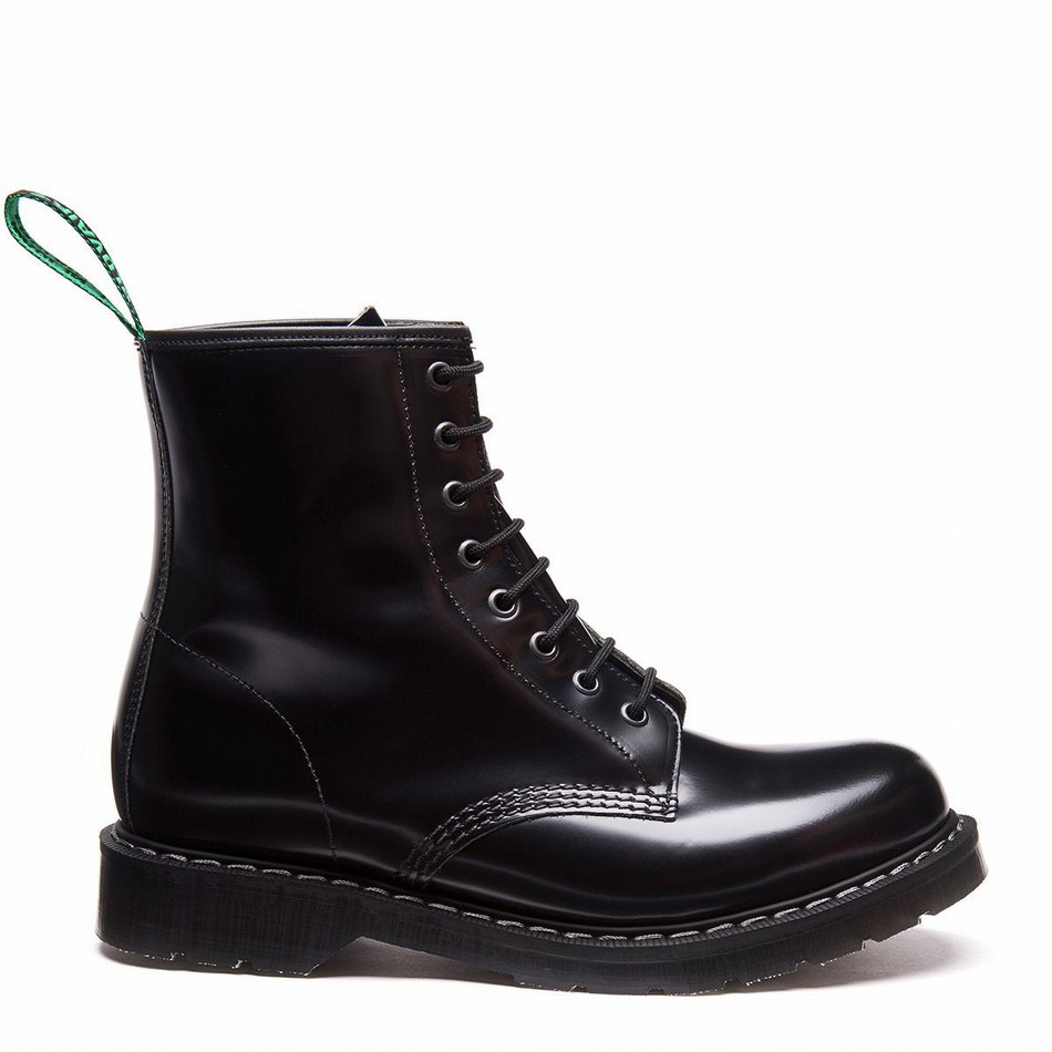 Men Solovair Hi-Shine 8 Eye Derby Boots Black | S8-551-BK-G-030