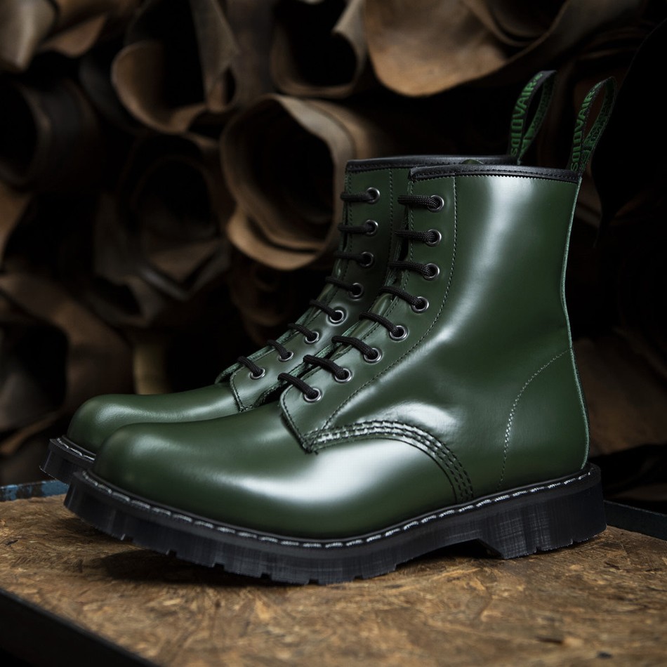 Men Solovair Hi-Shine 8 Eye Derby Boots Green | S8-551-GN-G-030