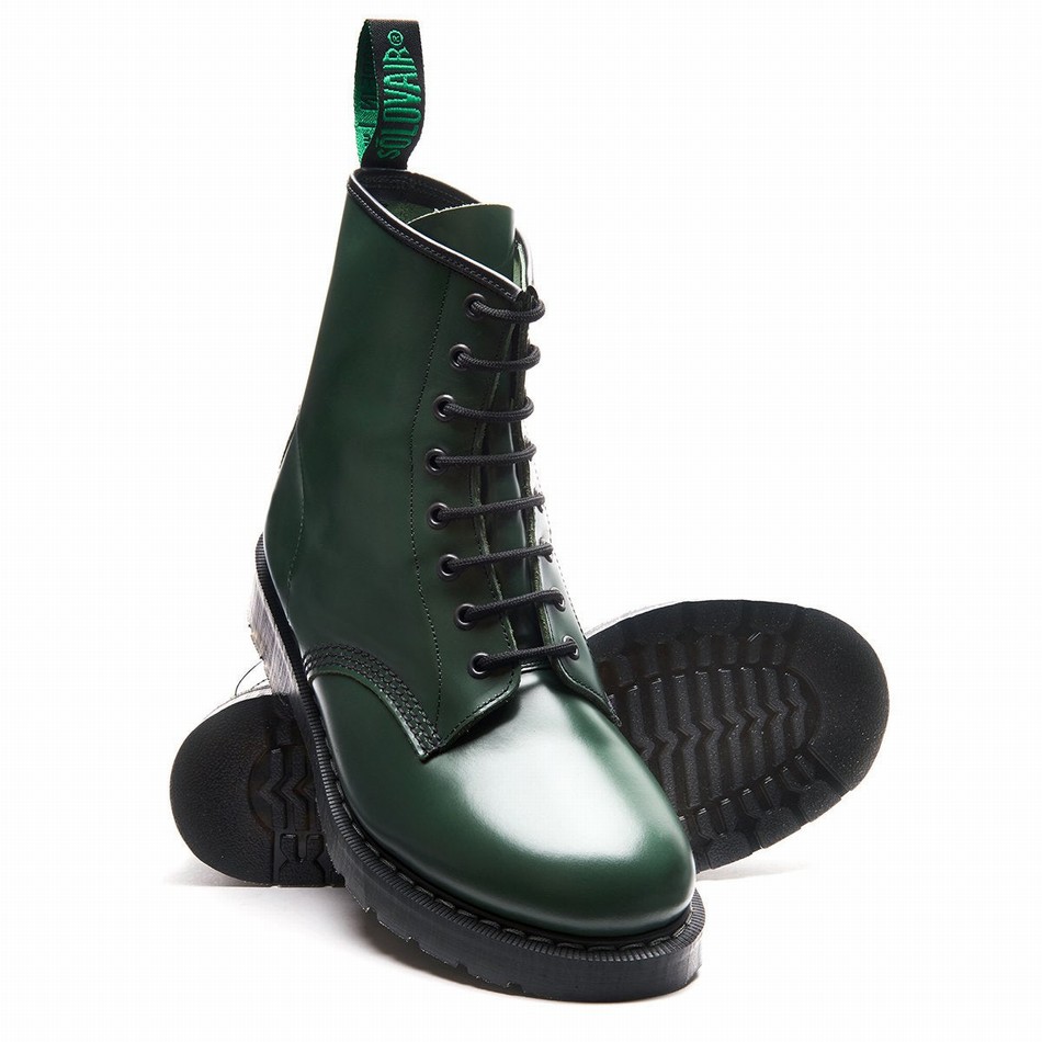 Men Solovair Hi-Shine 8 Eye Derby Boots Green | S8-551-GN-G-030