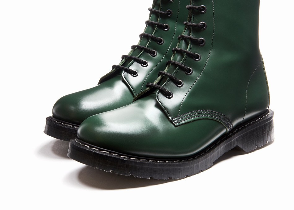 Men Solovair Hi-Shine 8 Eye Derby Boots Green | S8-551-GN-G-030