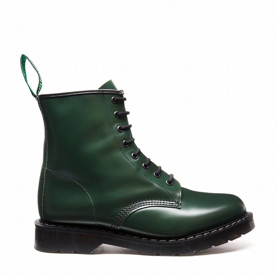 Men Solovair Hi-Shine 8 Eye Derby Boots Green | S8-551-GN-G-030
