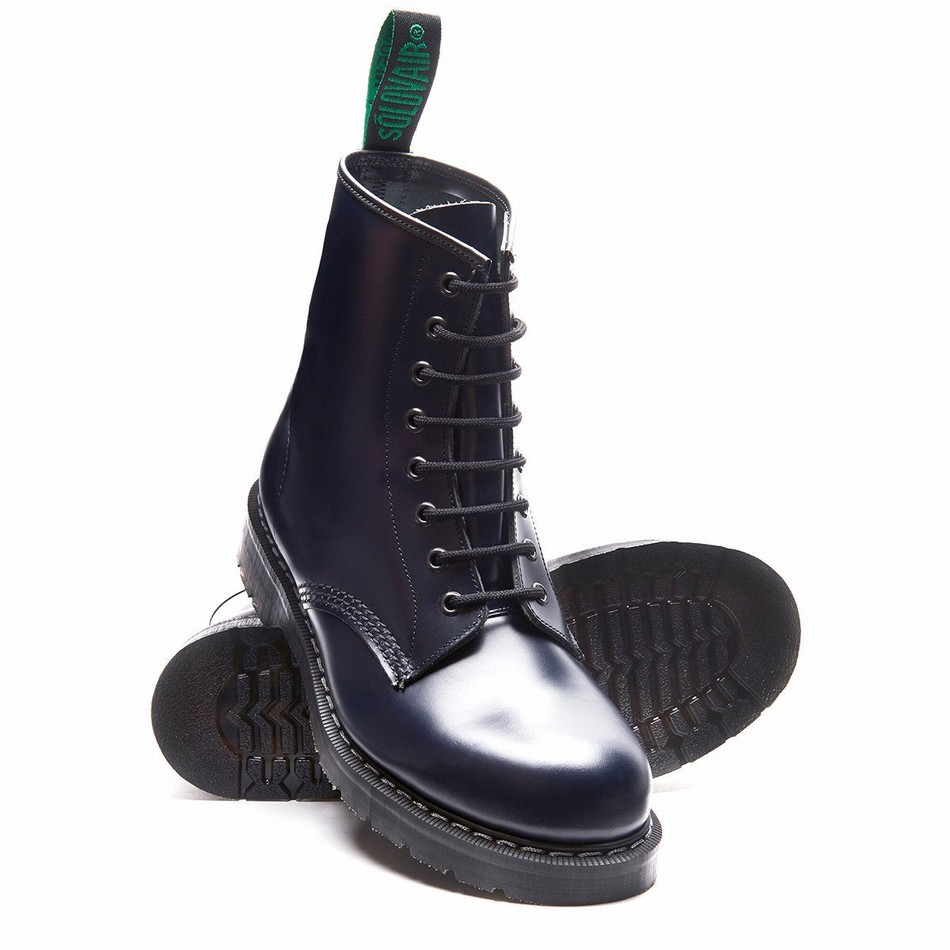 Men Solovair Hi-Shine 8 Eye Derby Boots Navy | S8-551-NV-G-035