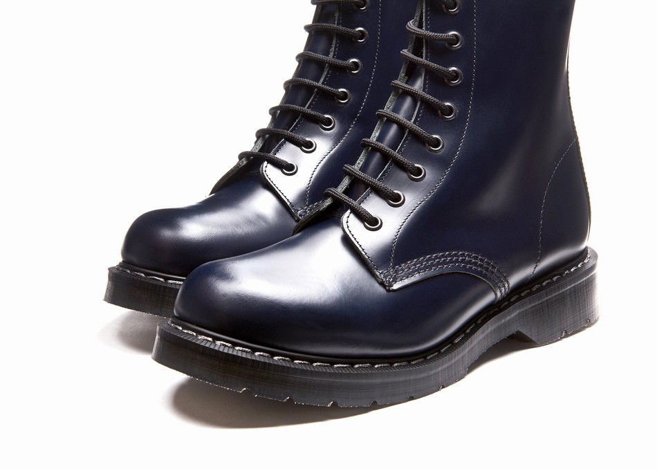 Men Solovair Hi-Shine 8 Eye Derby Boots Navy | S8-551-NV-G-035