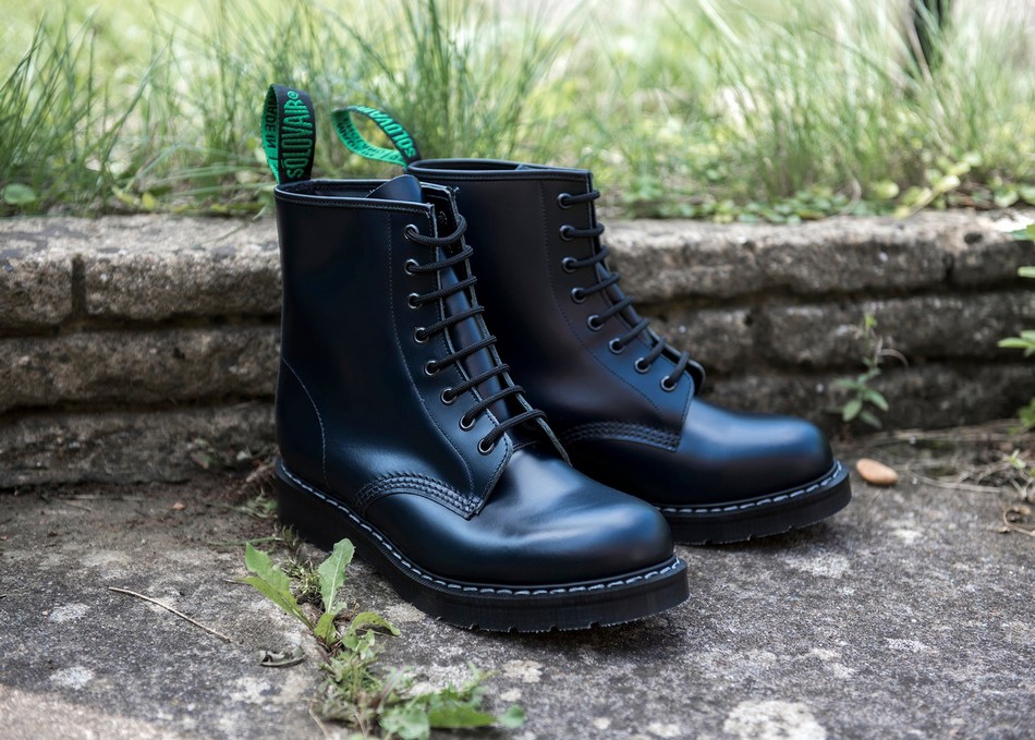 Men Solovair Hi-Shine 8 Eye Derby Boots Navy | S8-551-NV-G-035