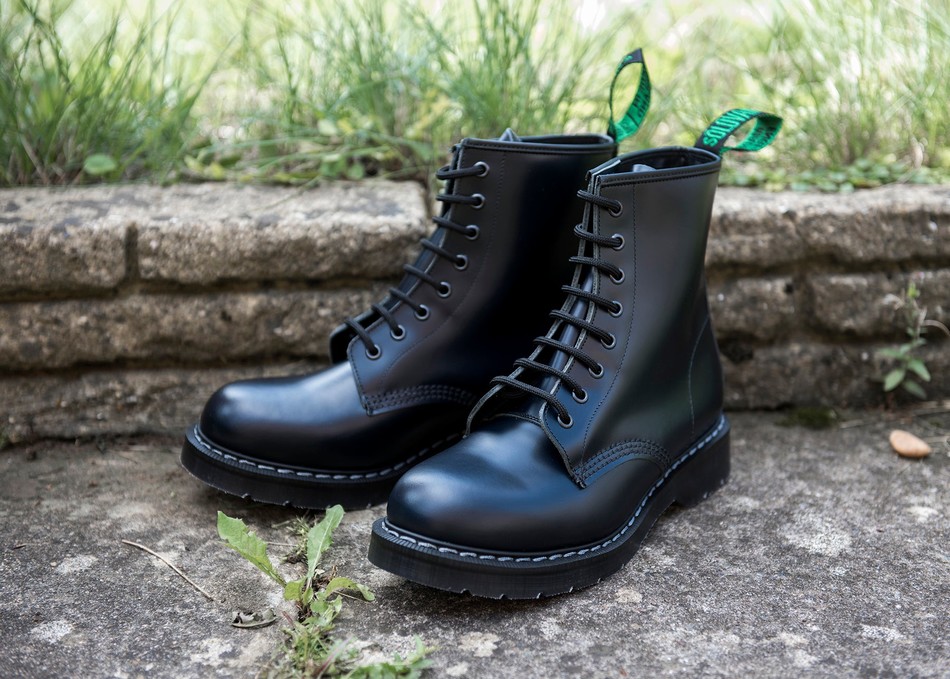 Men Solovair Hi-Shine 8 Eye Derby Boots Navy | S8-551-NV-G-035