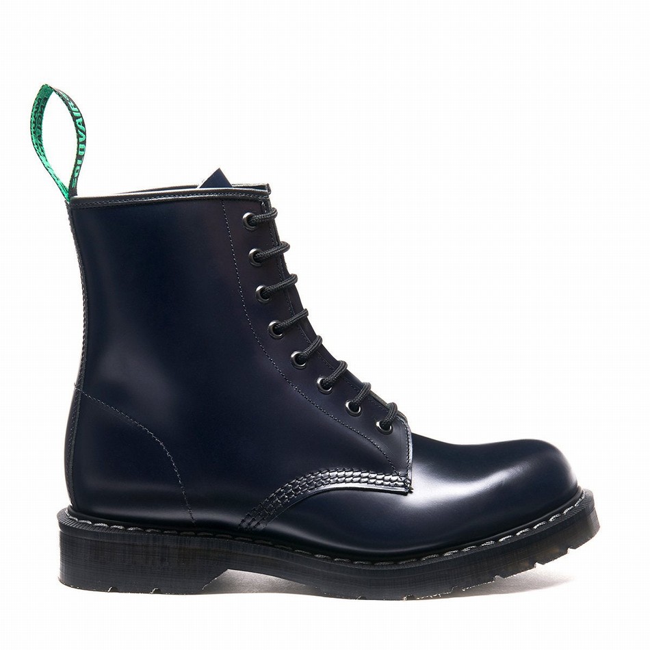Men Solovair Hi-Shine 8 Eye Derby Boots Navy | S8-551-NV-G-035