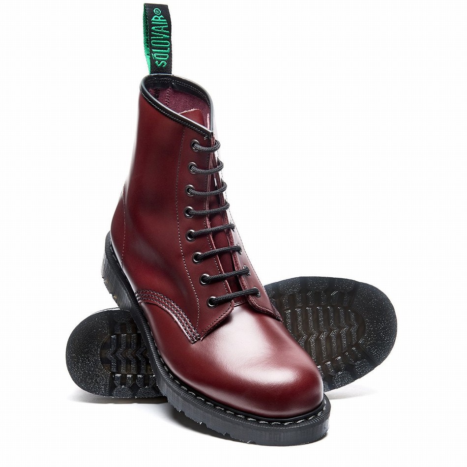Men Solovair Hi-Shine 8 Eye Derby Boots Red | S8-551-OX-G-030
