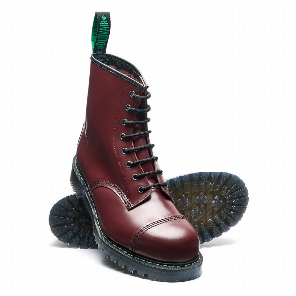 Men Solovair Hi-Shine 8 Eye Steel Toe Derby Boots Red | SC8-1550-CR-G-065