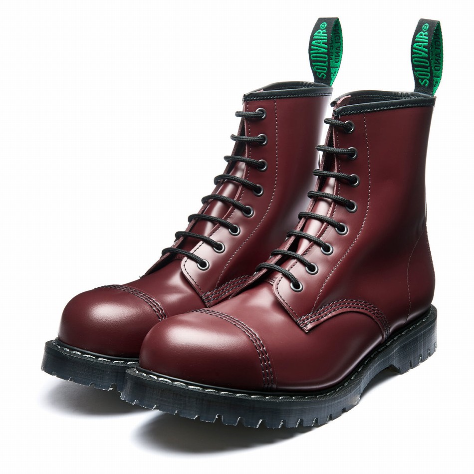 Men Solovair Hi-Shine 8 Eye Steel Toe Derby Boots Red | SC8-1550-CR-G-065