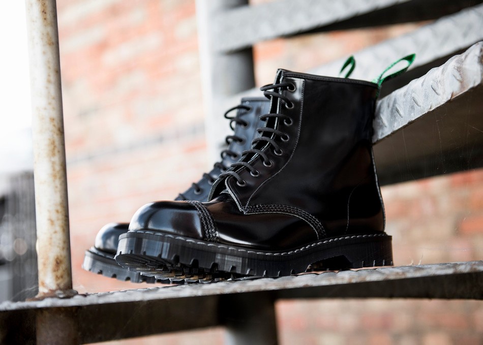Men Solovair Hi-Shine 8 Eye Steel Toe Derby Boots Black | SC8-1550-BK-G-070