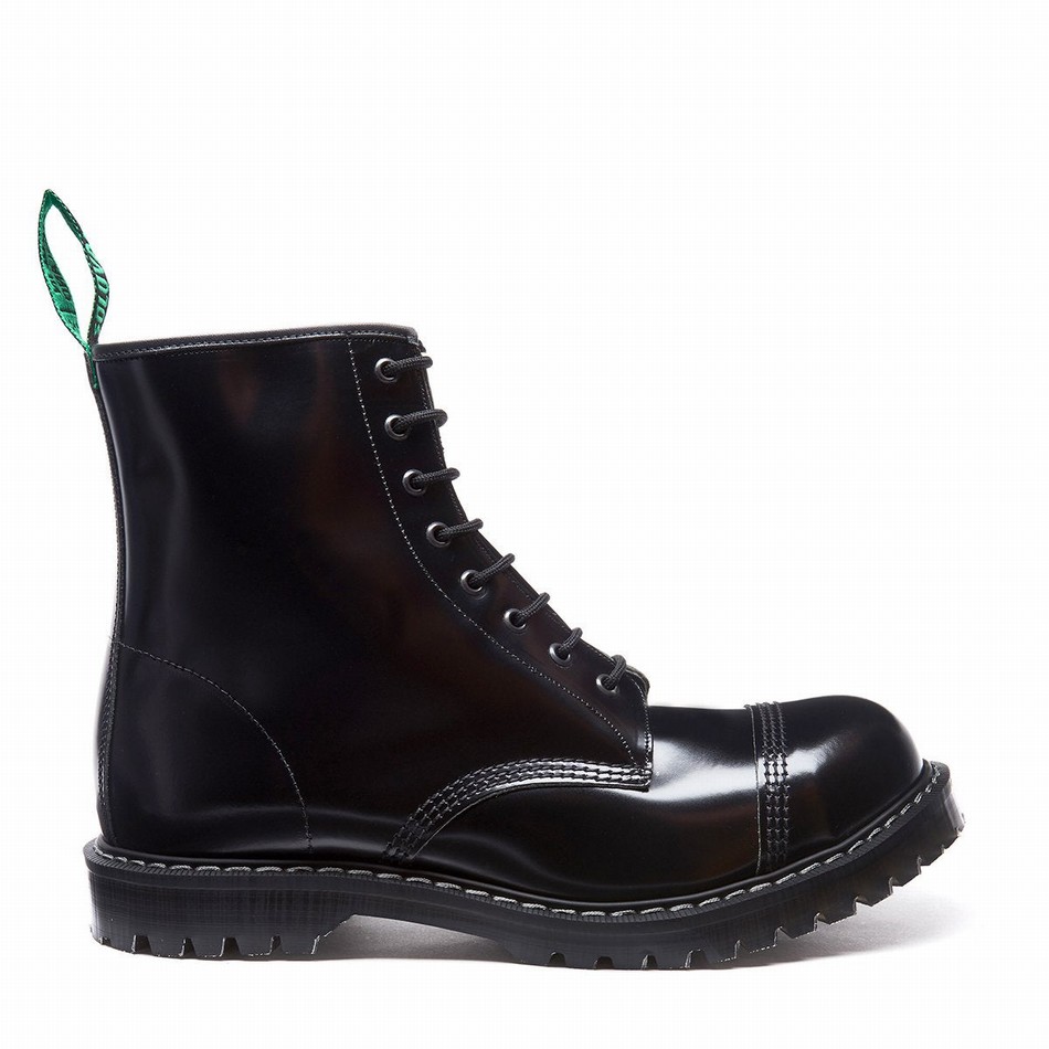 Men Solovair Hi-Shine 8 Eye Steel Toe Derby Boots Black | SC8-1550-BK-G-070