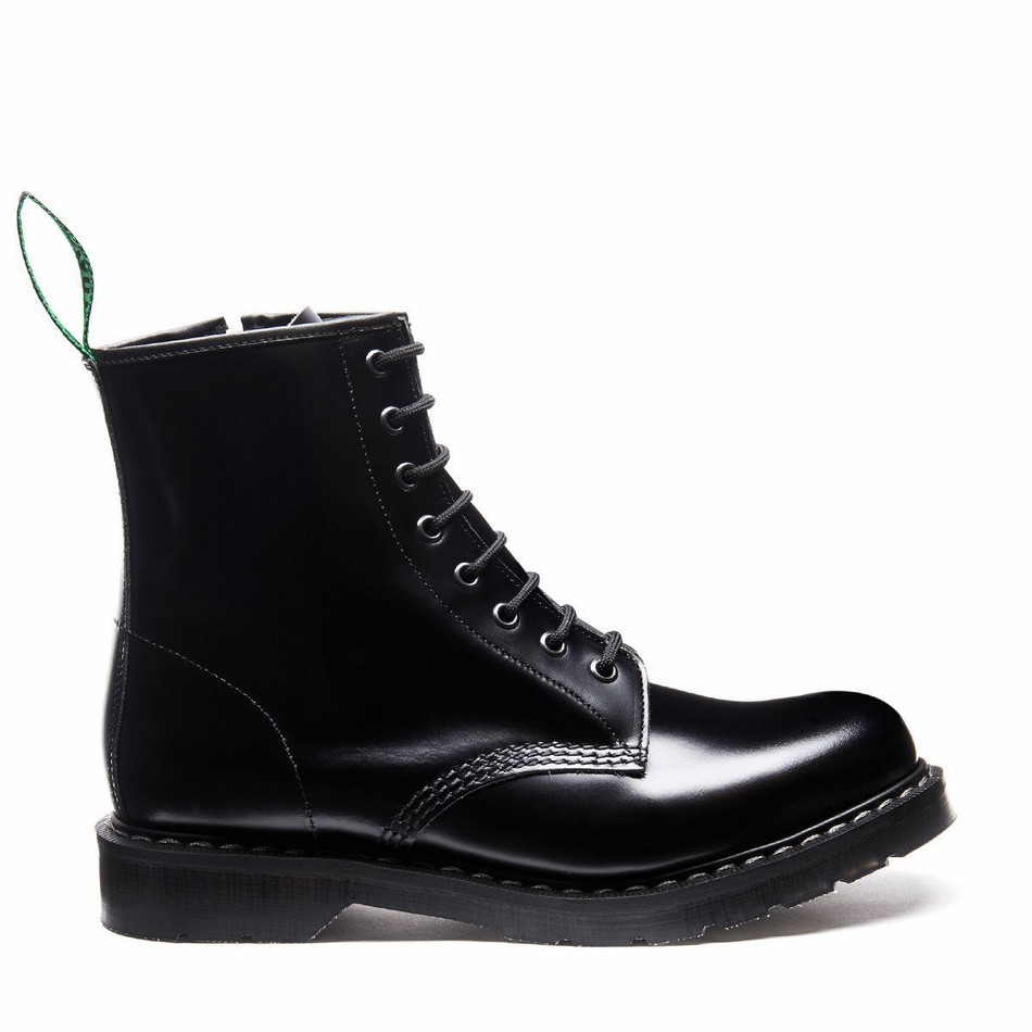 Men Solovair Hi-Shine 8 Eye Zip Derby Boots Black | S8-551-BK-ZIP-G-040