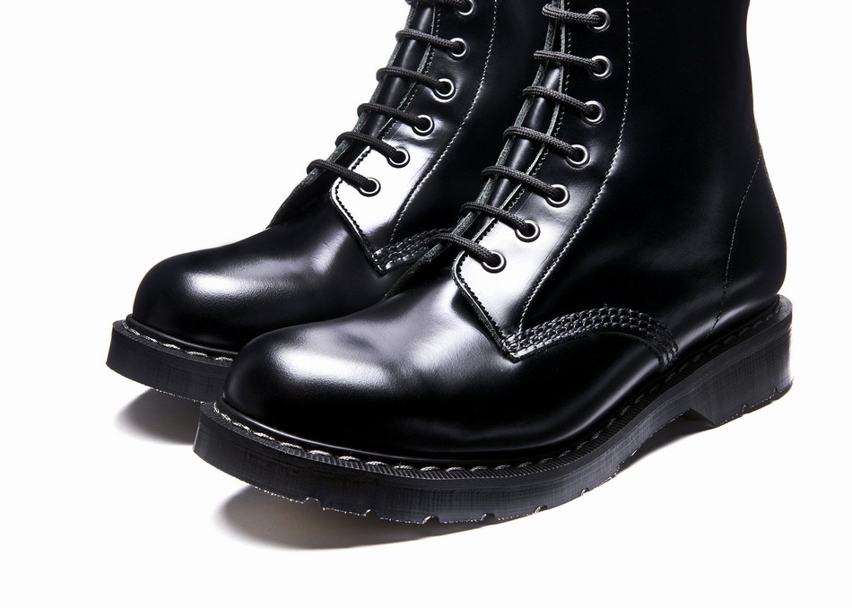 Men Solovair Hi-Shine 8 Eye Zip Derby Boots Black | S8-551-BK-ZIP-G-040