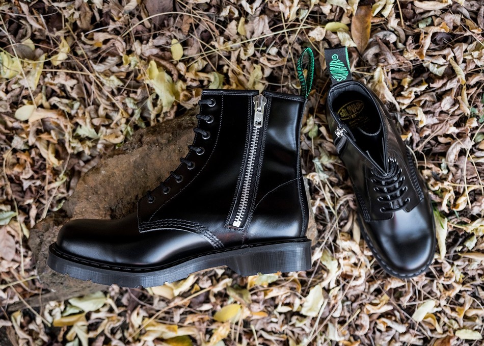 Men Solovair Hi-Shine 8 Eye Zip Derby Boots Black | S8-551-BK-ZIP-G-040