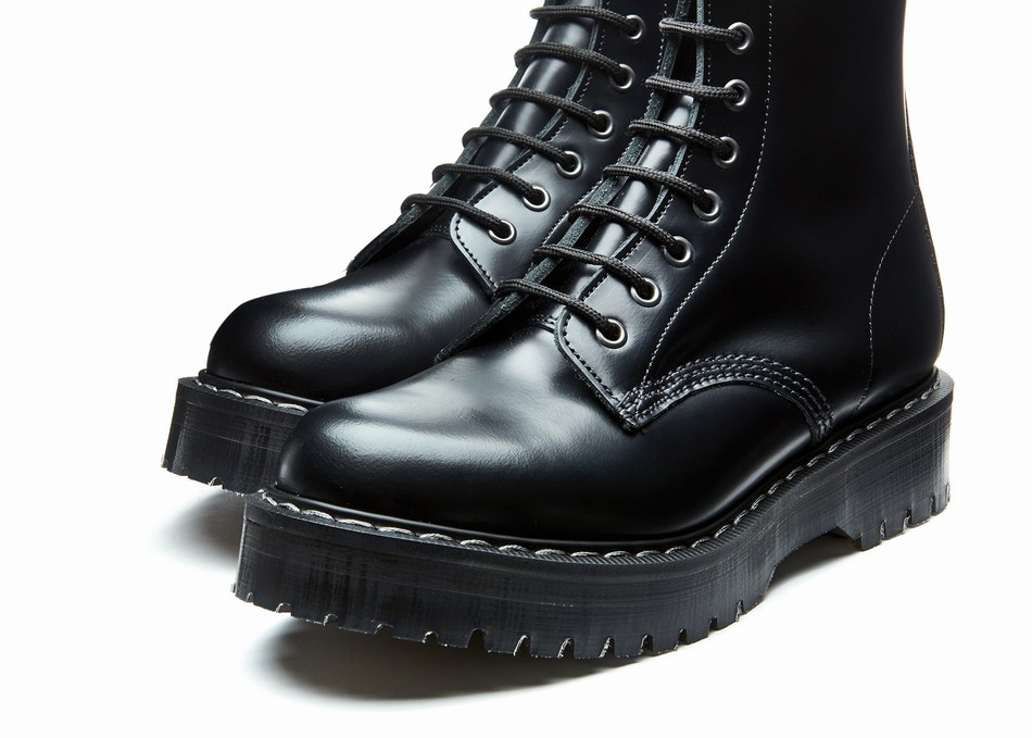 Men Solovair Hi-Shine 8 Eye Zipped Platform Derby Boots Black | S8-551-BK-ZIP-HIGH-G-030