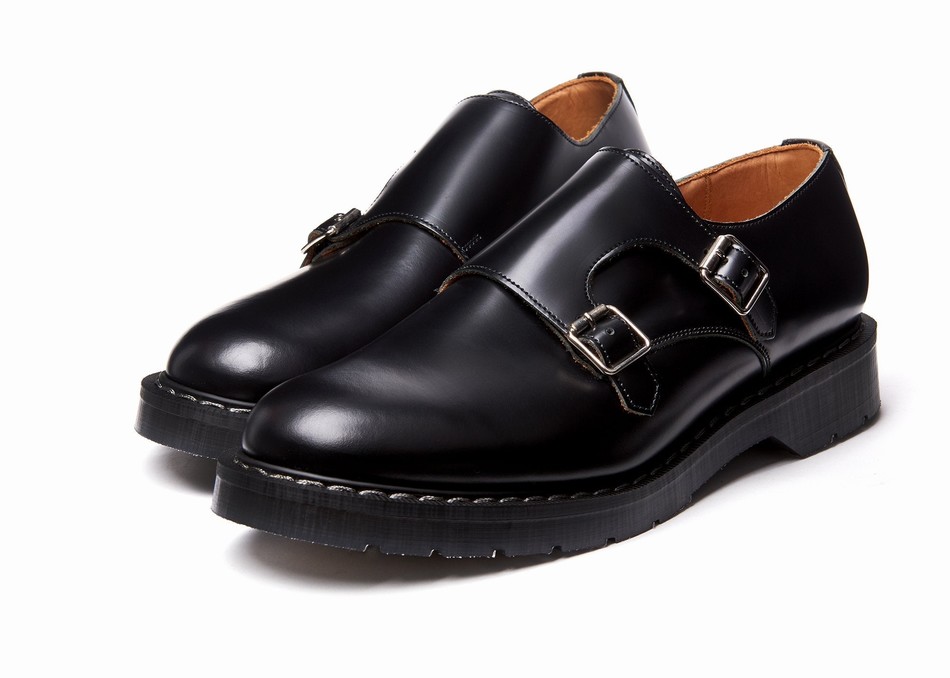 Men Solovair Hi-Shine Double Buckle Monk Shoes Black | S0-157-BK-G-030