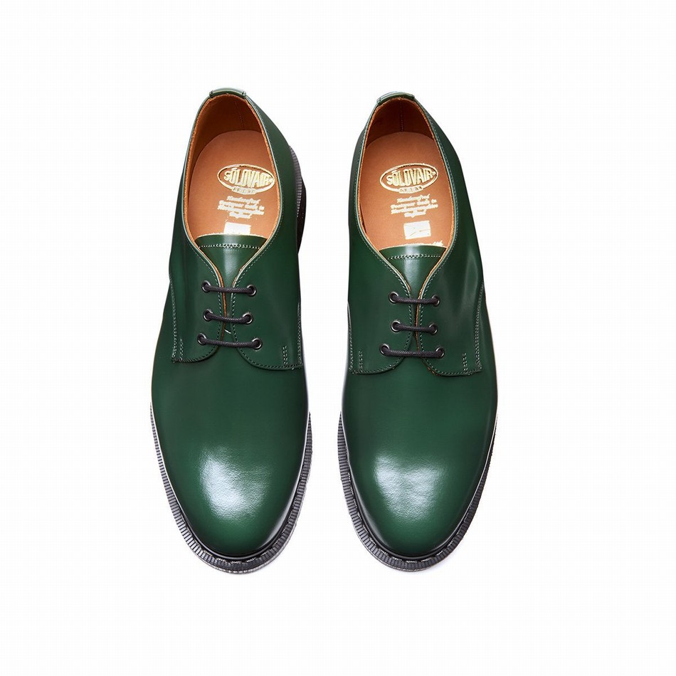 Men Solovair Hi-Shine Gibson Shoes Green | S3-995-GN-G-030