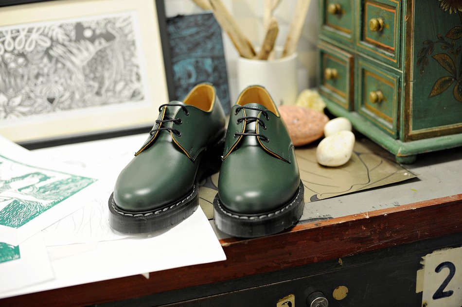 Men Solovair Hi-Shine Gibson Shoes Green | S3-995-GN-G-030