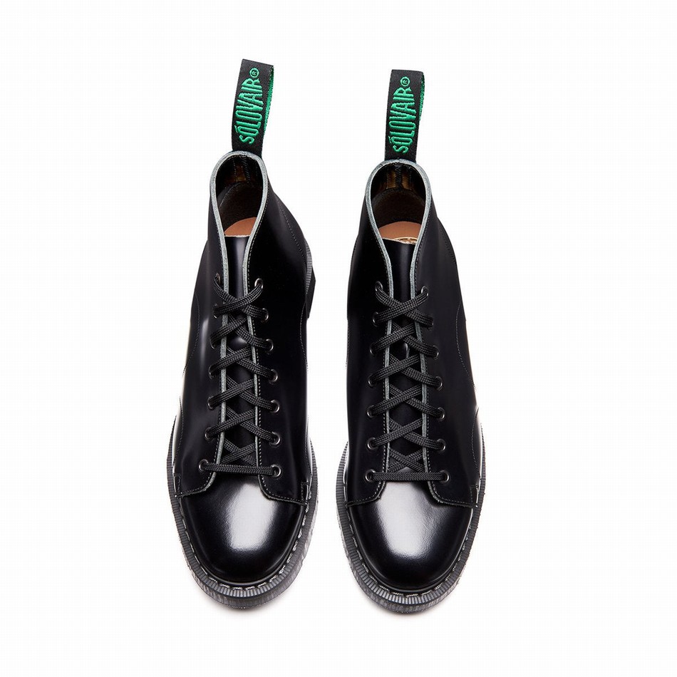 Men Solovair Hi-Shine Monkey Boots Black | S7-116-BK-G-030