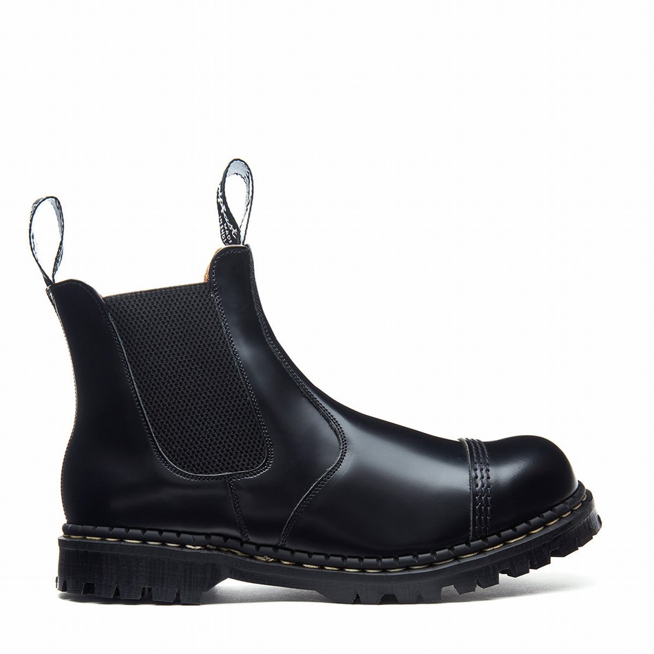 Men Solovair Hi-Shine Steel Toe Capped Dealer Boots Black | GF0-1910-BK-040