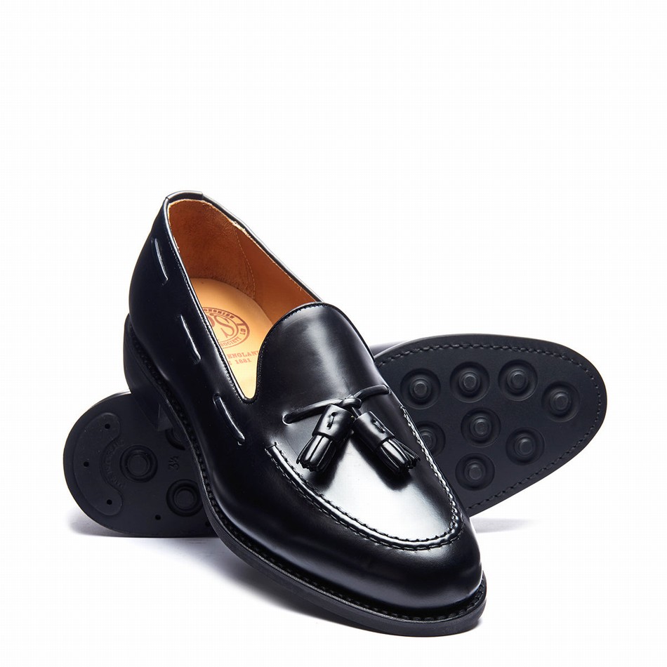 Men Solovair Hi-Shine Tassel Loafers Black | 130-131-065