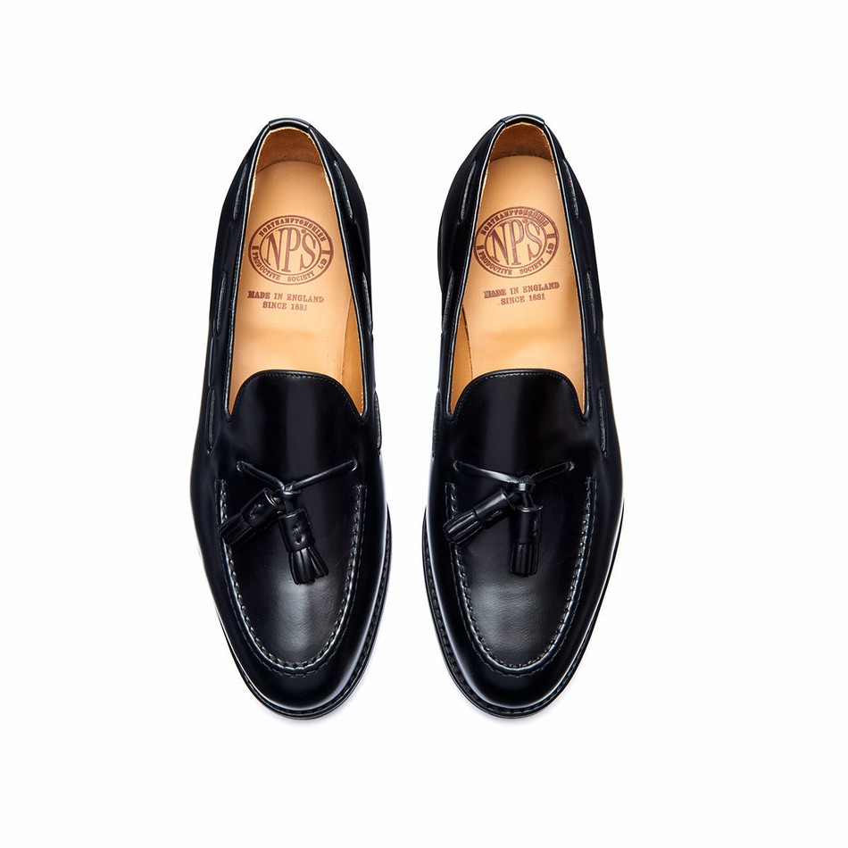 Men Solovair Hi-Shine Tassel Loafers Black | 130-131-065