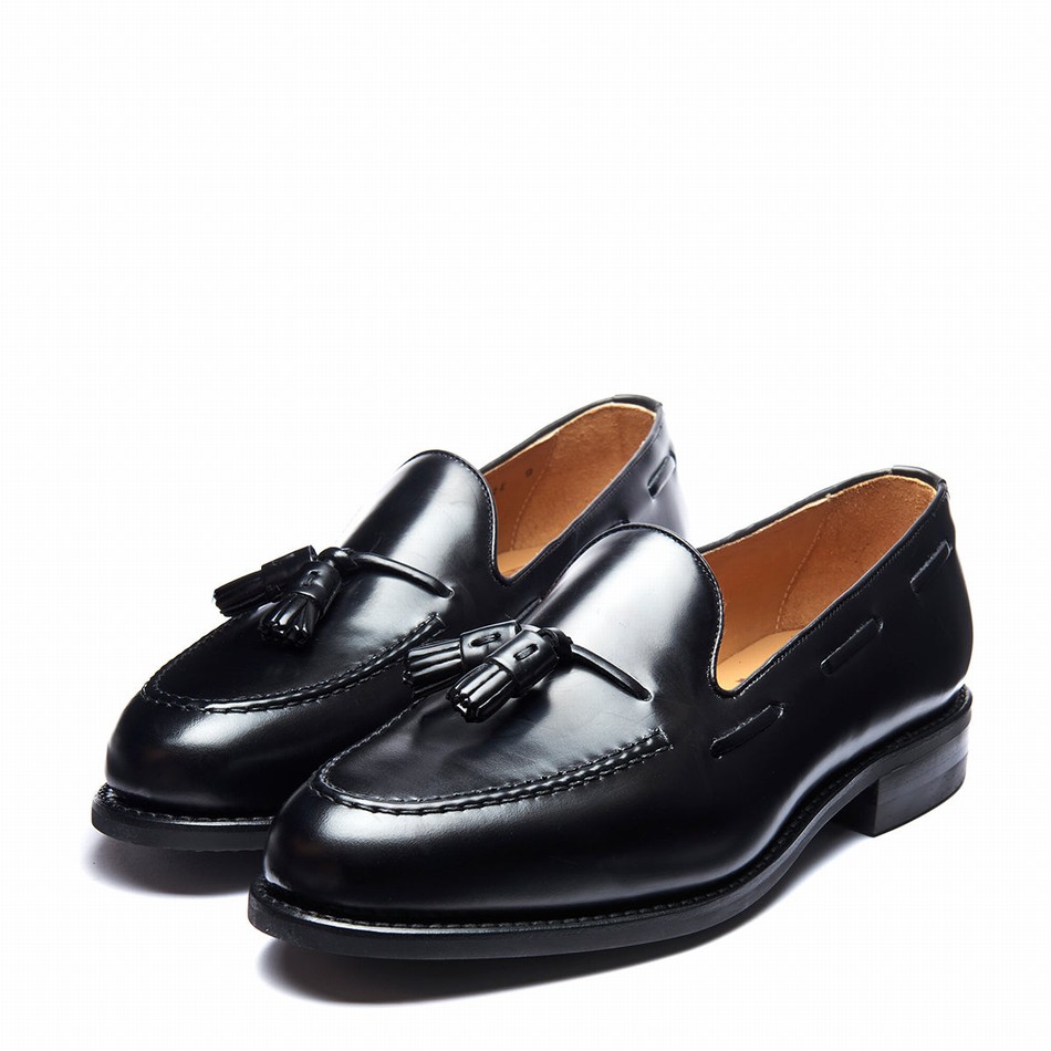 Men Solovair Hi-Shine Tassel Loafers Black | 130-131-065