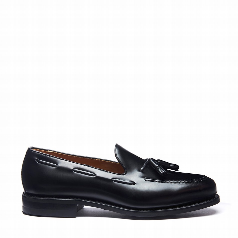 Men Solovair Hi-Shine Tassel Loafers Black | 130-131-065