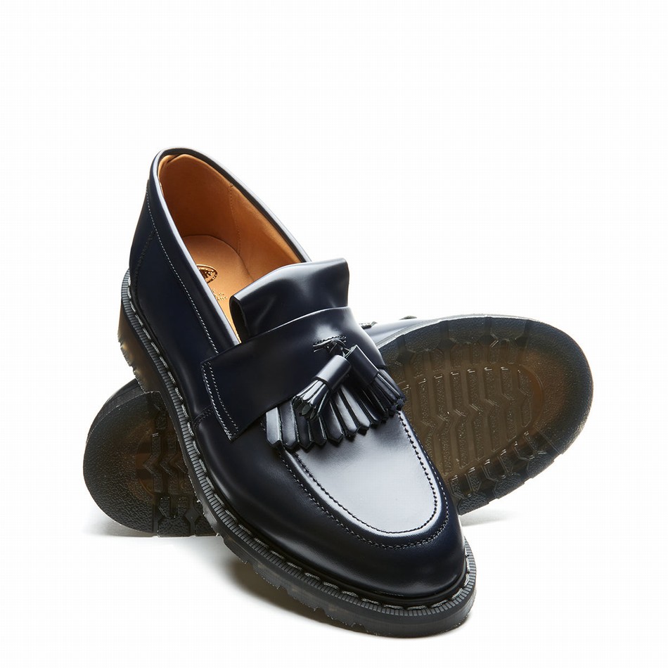 Men Solovair Hi-Shine Tassel Loafers Navy | S0-1022-NV-G-030