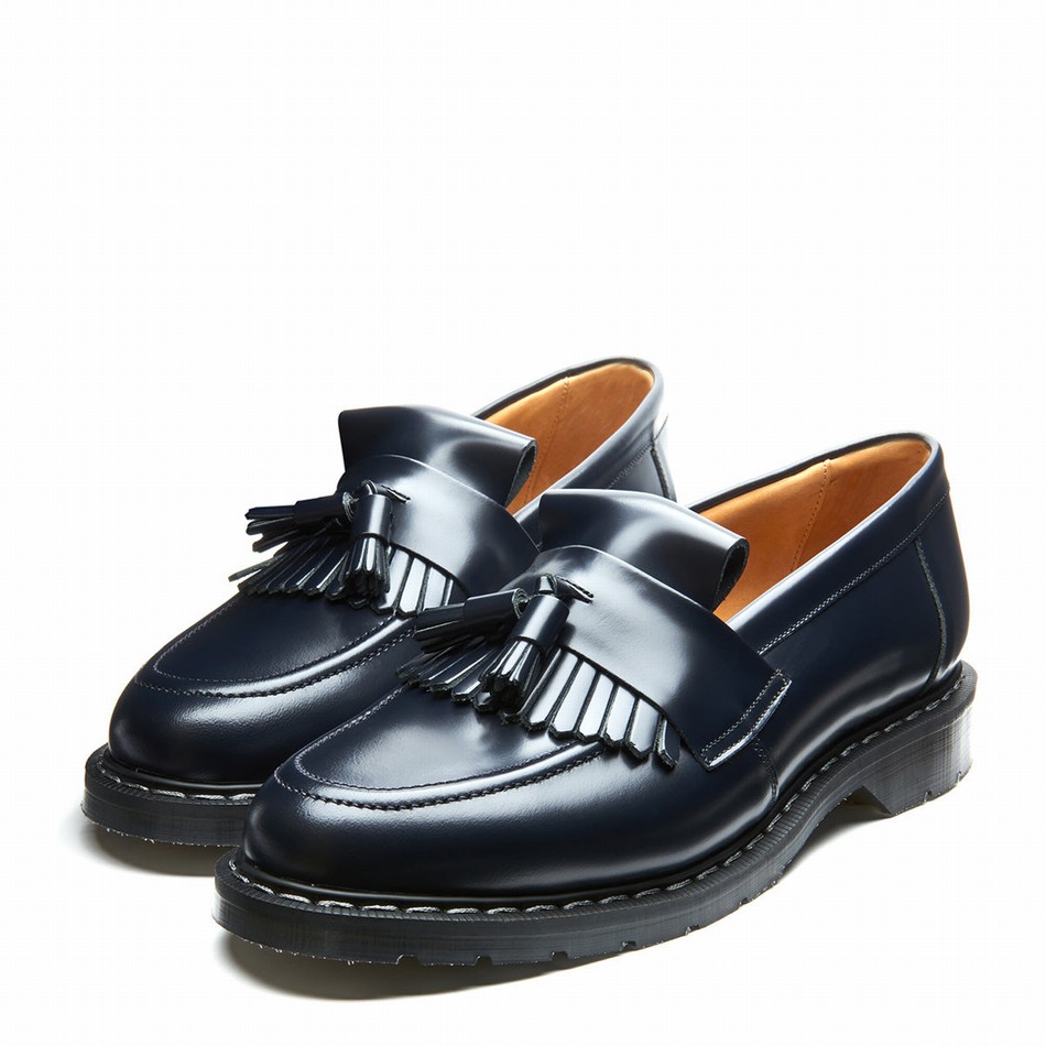 Men Solovair Hi-Shine Tassel Loafers Navy | S0-1022-NV-G-030