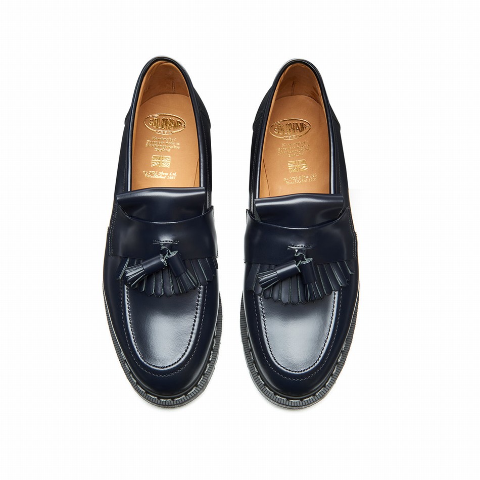 Men Solovair Hi-Shine Tassel Loafers Navy | S0-1022-NV-G-030