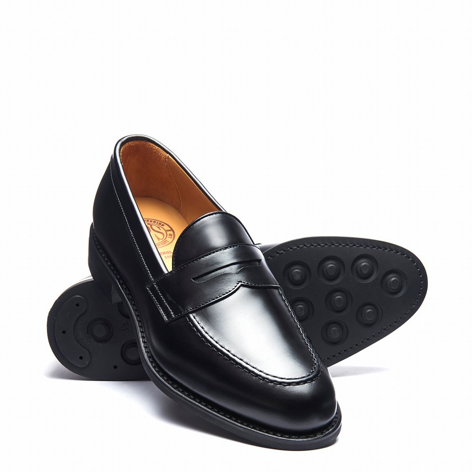 Men Solovair Hi Shine Penny Loafers Black | 970-025-060