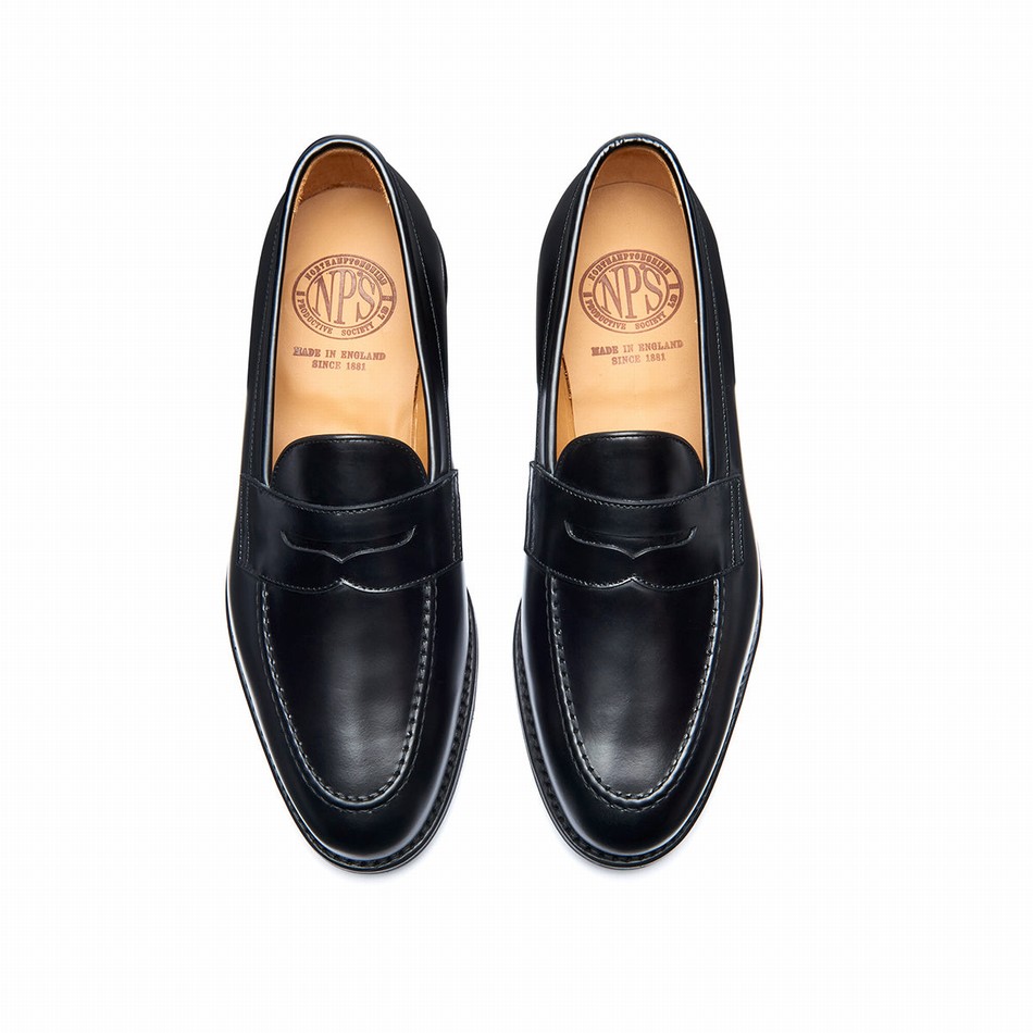 Men Solovair Hi Shine Penny Loafers Black | 970-025-060