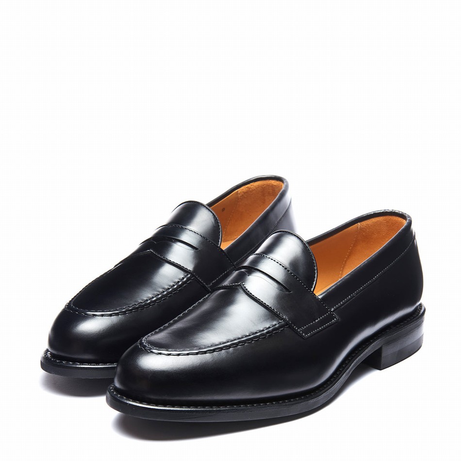 Men Solovair Hi Shine Penny Loafers Black | 970-025-060