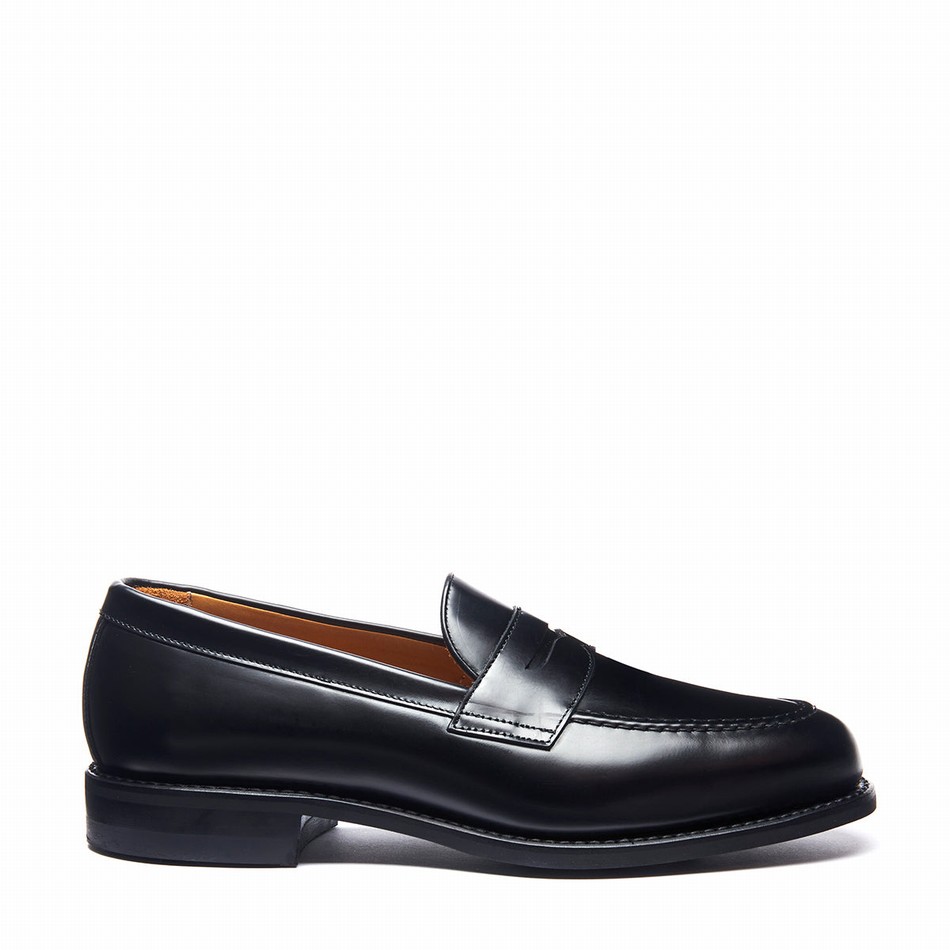 Men Solovair Hi Shine Penny Loafers Black | 970-025-060