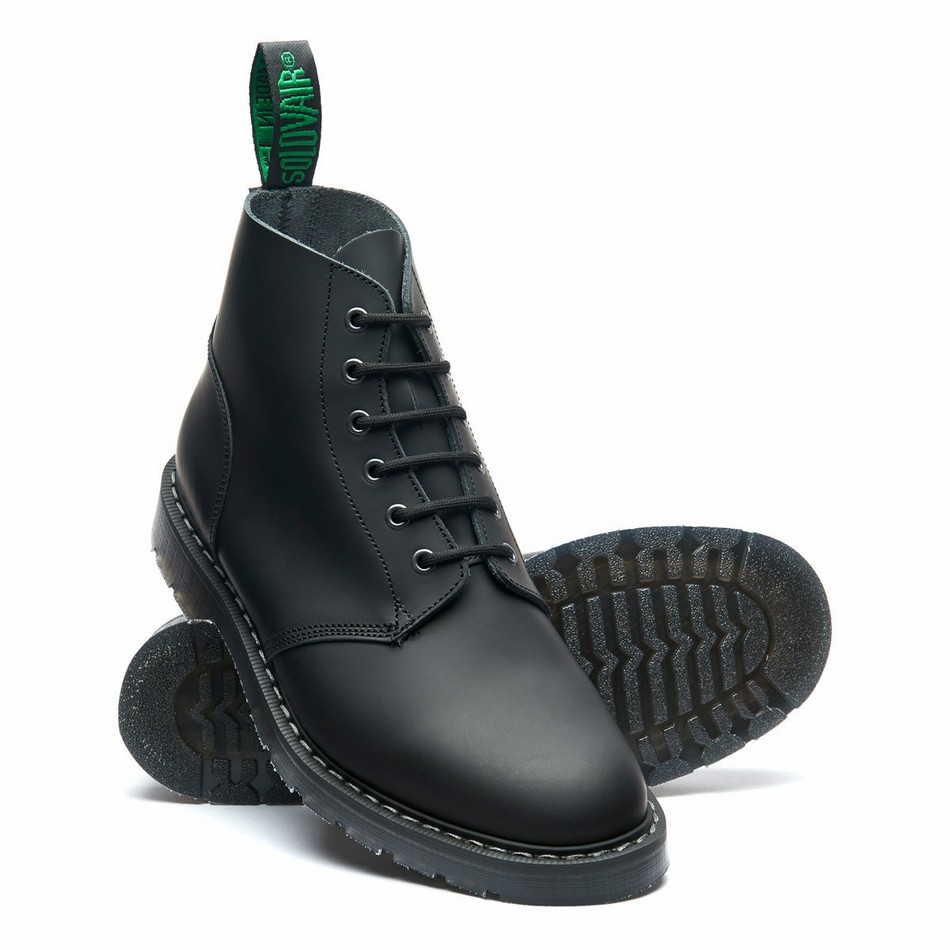 Men Solovair Matte 6 Eye Astronaut Boots Black | S6-969-BK-MT-G-030