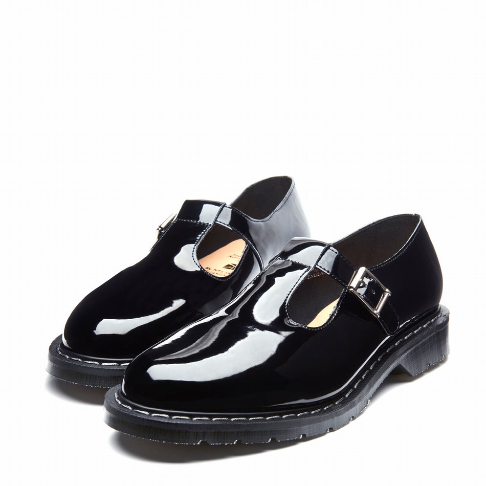 Men Solovair Patent Mary Jane Shoes Black | S0-393-BK-PT-G-030